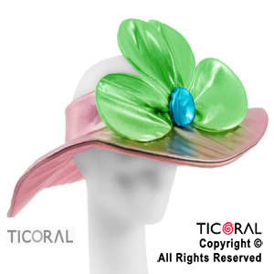 SOMBRERO CAPELINA CON FLOR METAL ROSA x 1
